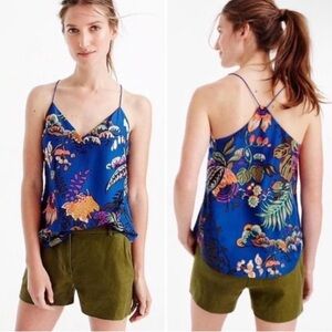 J. Crew Women SILK Cami‎ Tank Top 4 Tall Blue Floral Racerback Summer Resort